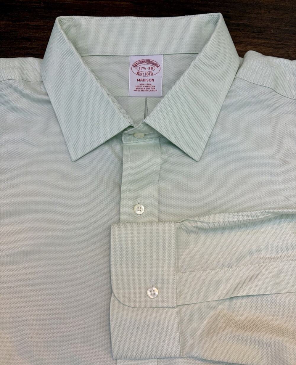 Brooks Brothers Non-Iron Madison Fit Green Dress Shirt 17.5-38 NWT $98